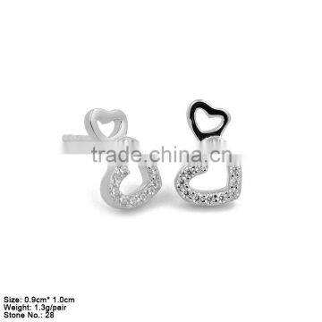 GZA2-020 925 Sterling Silver Earring with CZ Stones Little Heart Shape Earring Stud