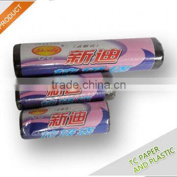 PE material in black color PE garbage bag on roll with three sizes