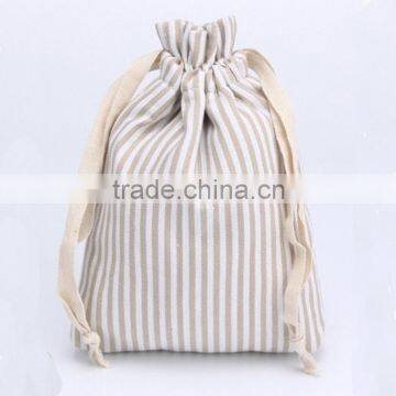 Striped printing small cotton drawstring bag for wholesale                        
                                                                                Supplier's Choice