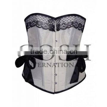 Overbust corset in cream satin with lace Ci-1118