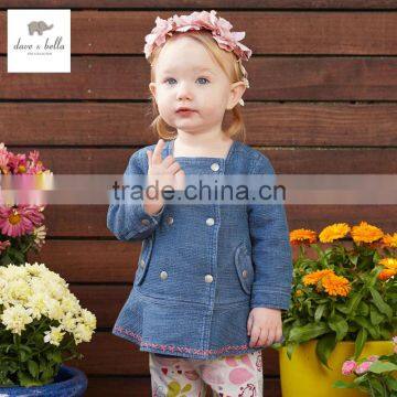 DB3244 dave bella spring cotton baby tops baby shirts baby denim coat outwear girls clothing