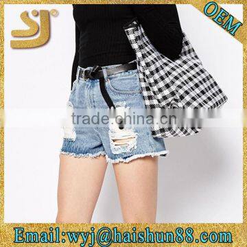 Popular front zip women high rise denim jean shorts