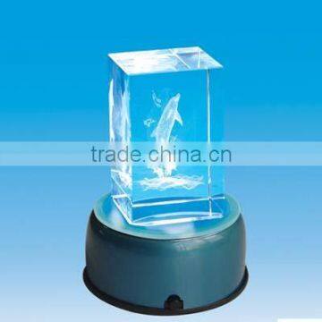 3D Laser Crystal Block With Rotating Round LED Light Base for Christmas Gift photo-2