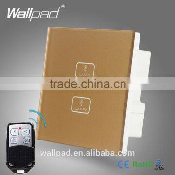 2016 New Product 2 Gang Remote Wallpad Gold Glass Switch 110-250V LED Remote 2 Gang 2 Way Touch Controlled Wall Light Switch