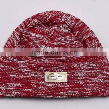 Red mixed white bulk beanie cheap with custom label,polyester beanie hats