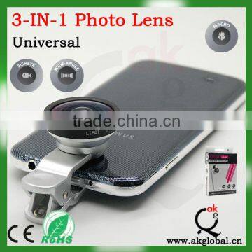 Self-timer Fisheye 0.4X Super Wide-Angle Lens Fisheye Add-on Macro 3 IN 1 Phone Lens For iPhone 5