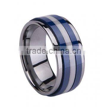 Tungsten And Blue And White Ceramic Ring Men Ring