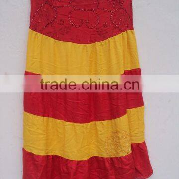 Viscose fabric beautiful red & yellow color printed skirts for girls wear / casual party wear skirts