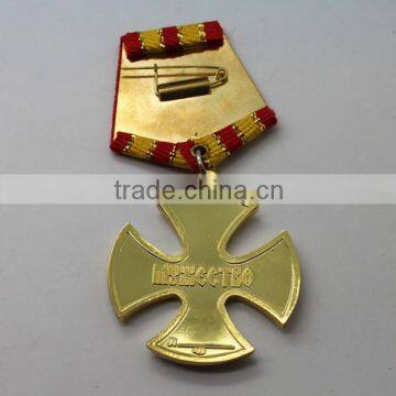 High quality 3d design gold plated metal medal hanger with ribbon/make metal medal with gold plated