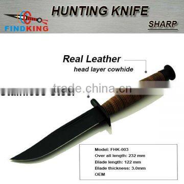 OEM fixed blade stainless steel diving knife with leather handle