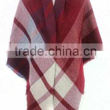 Winter woven oversize tartan blanket red plaid scarf