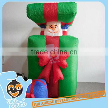 Funny Christmas Ornament Inflatable Movable Santa Claus in Gift Box With Light