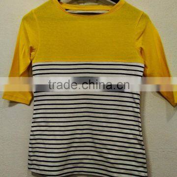 "100% ORGANIC COTTON PANALLED SHOULDER STRIPE TOP"