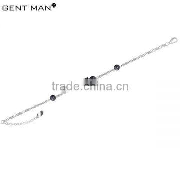 Women stainless steel chain bracelet with black cylinder and beads