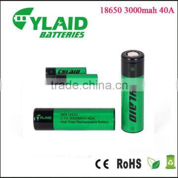 Factory price of vaporizer batteries Cylaid IMR 18650 3000mah High discharge rate battery 3.7V 40A batteries