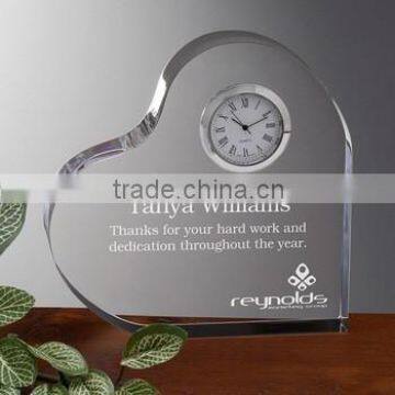 Heart Shape Crystal Clock With Personalized Logo For Wedding Centerpiece