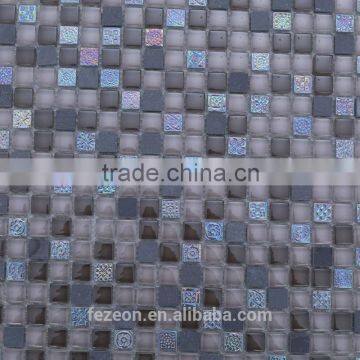 15*15mm brown glass mix stone bathroom mosaic tile