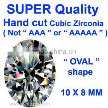 OVAL 10 X 8 MM SUPER QUALITY CUBIC ZIRCONA / WHITE CZ STONES SYNTHETIC GEMSTONES DIAMOND ( FAKE DIAMONDS )