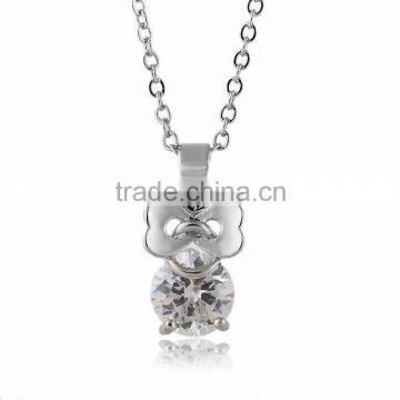 Shiny Crystal Rhinestone Pendants White Gold Plated Zinc Alloy Chain Bowt Charm Floating Necklace Accessory Cheap Choker Jewelry