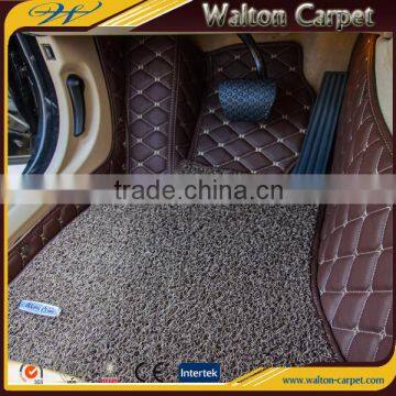 Brown leather splicing dust resistant washable coil car mat
