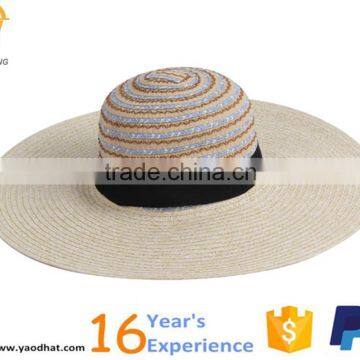 ladies colorful strped wide brim floppy paper straw hats