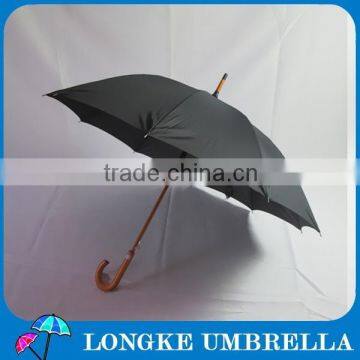 High Quality Fiberglass Ribs Plain Black Color Pongee Fabric Wooden Umbrella for Advertising photo-2