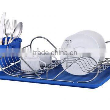 dish rack with blue color tray and cutlery holder