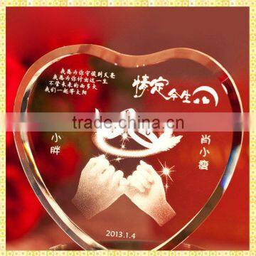 Handicraft 3D Laser Engraving Crystal Heart For Wedding Gifts