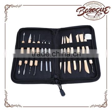 14 pcs set professional wooden clay craving set, artist pottery tool kits, canvas bag sculpting tool sets