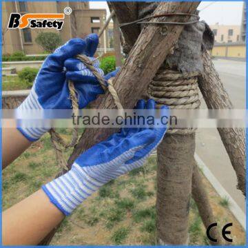 BSSAFETY zebra wrinkle line nylon polyester knitted nitrile coated glove cheapest safety glove from factory