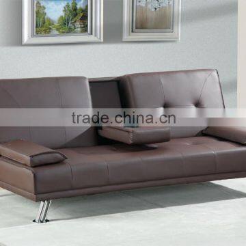 Modern Faux Leather 3 Seater Sofa Bed With Fold Down Table Cup Holder Sofa Beds