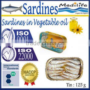 Sardines in Vegetable Oil ,100% High Quality of Sardines Vegetable Oil 125 g