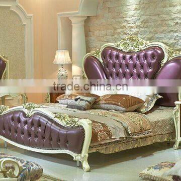 European Style King Size Bed, Elegant Purple Wood Carving Bed, Royal Bedroom Furniture Set (BF01-ML027) photo-2