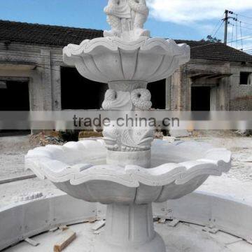 Fish Carved White Marble Garden Fountain photo-3