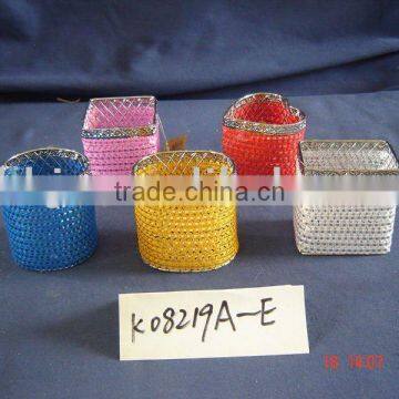 Cotton thread and wire hand woven pen display stand