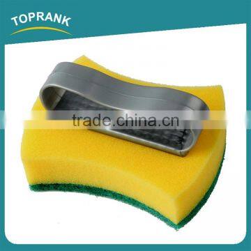 Toprank Customized Colorful Kitchen Cleaning Dish Pot Sponge Scourer Durable Plastic Handle Magic Green Sponge Scouring Pad photo-2