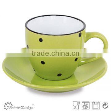 cheap 8oz tea cup and saucer green stoneware cup and saucer