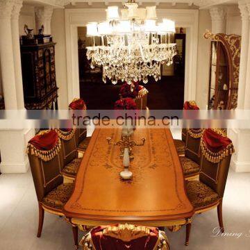 Luxurious Elegant Golden and Brown Carving Round Dining Table Set With Buffet and Chairs BF12-04204b photo-3