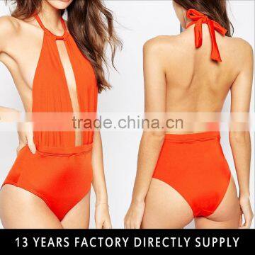 70s Plunge Halter one piece Swimsuit