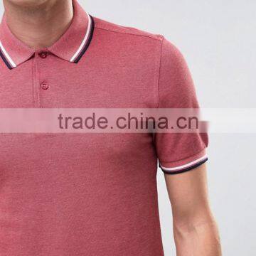 Custom Fashion Short Sleeve Contrast Tips Spread Collar Pink Men's 100% Cotton Pique Breathable Slim Fit Casual Polo Shirt photo-3