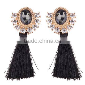 Bohemian Jewelry Rhinestone Gems With Alloy Plated Tassel Dangle Earrings photo-2