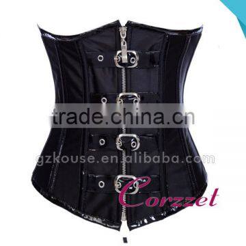 Black Underbust Belt Buckle Front Zipper Corset Tops