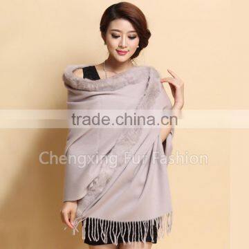 CX-B-P-41C Fur Decora Fashion Women Plain Cashmere Pashmina Scarfs photo-4