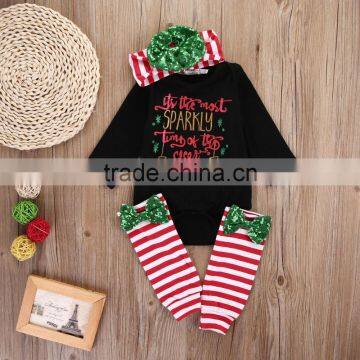 Latest design Newborn baby clothes 2017 hot sale cotton kid black Clothing Printed baby christmas baby romper