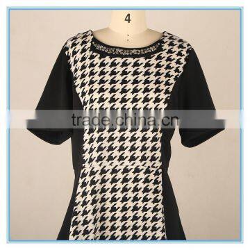 Houndstooth Patchwork Slim Waist Short Sleeve Latest Blouse Design 2016 For Women photo-4