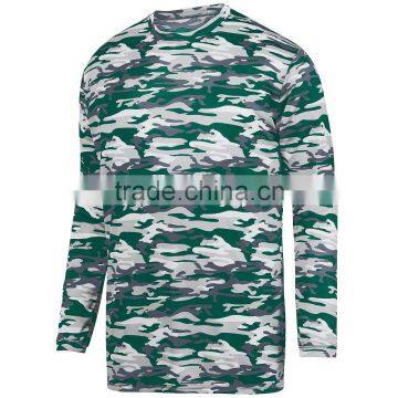 Camo Style Long Sleeve Wicking Tee Self Fabric Collar Custom Color Logo Printing Tshirt 100% Polyester Wicking Printed Knit Long photo-3