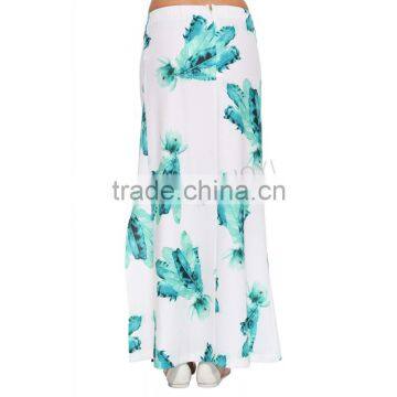 MGOO Top Quality Cheap Price Long Maxi Skirts For Women White Split With Block Print Ladies Skirts 15146B514 photo-5