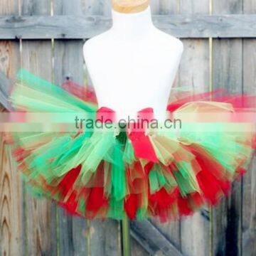 HOT SALE holiday sale girls fluffy ribbon santa skirt baby red and green tutu christmas petti tutu