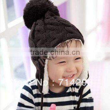 Baby Stripe Plus Velvet Ear Protectors woolen kids knitting hat 18006