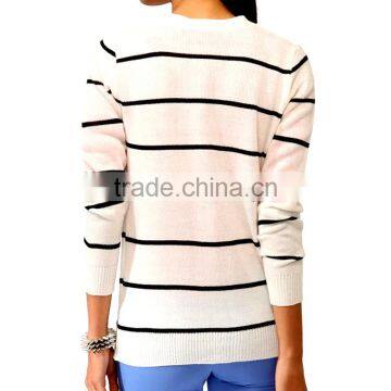 Boyfriend Style Y Neck Button up Stripe Cardigan 2015 Woman With Patch Pockets photo-3